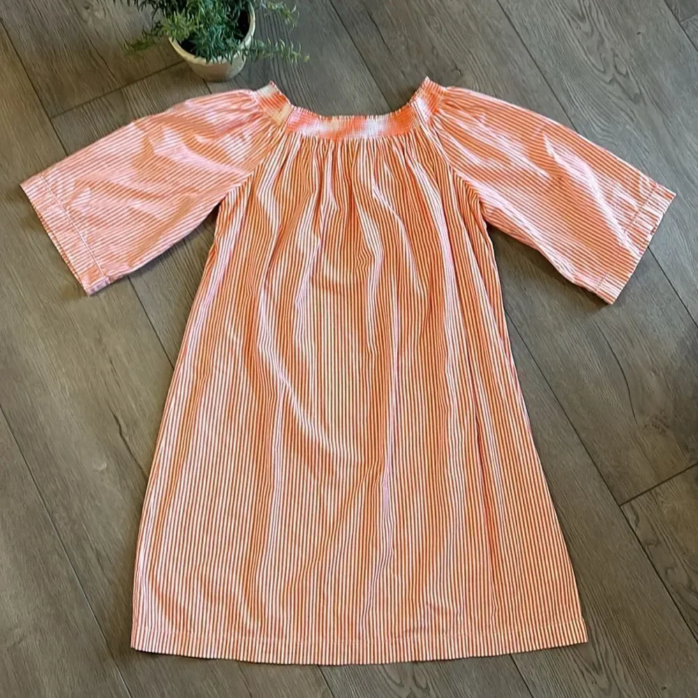 LIKE NEW TRINA TURK NEVILLE OFF SHOULDER SMOCKED ORANGE STRIPED DRESS REVOLVE L